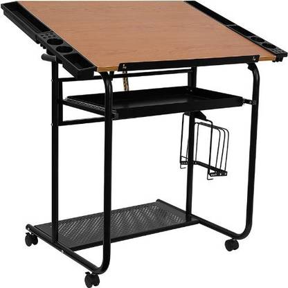 Flash Furniture Adjustable Drawing And Drafting Table With Black Frame And Dual Wheel Casters