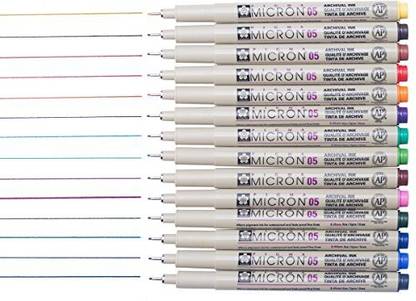 Generic Sakura 14 Pcs Pigma Micron Fine Line Pen Set Assorted Colors 05# 0.45mm Ink Drawing Pens Set with Pen Case