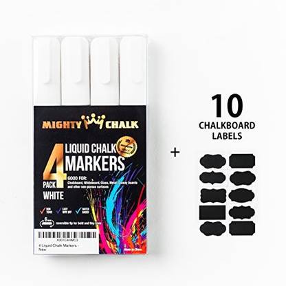 Mighty Chalk Blackboard Markers Liquid Chalk Pen - 4 White Liquid Chalk Markers - Chalk Pens Are The Best Restaurant Supplies - Chalkboard Ma