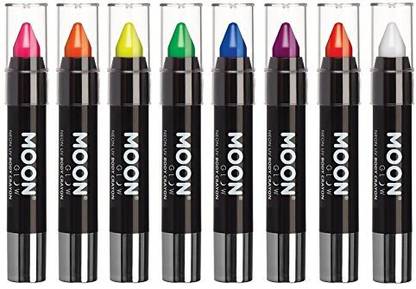 Moon Glow - Blacklight Neon Face Paint Stick / Body Crayon Makeup For The Face & Body - Intense Set Of 8 Colours - Glows Brightl