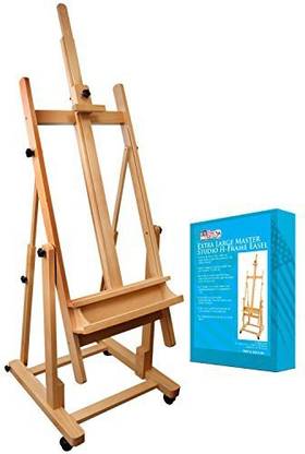 Us Art Supply Malibu Extra Large H-Frame Deluxe Adjustable Wood Studio Easel With Tilt And Caster Wheels