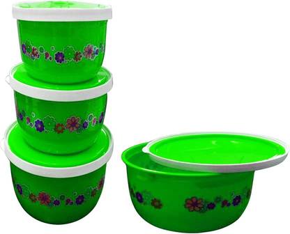 MEGALITE Plastic Storage Bowl LEAK PROOF ,AIRTIGHT SERVING PUDDING MIXING SOUP ALL IN ONE MULTIPURPOSE PRINTED DESIGNER MULTICOLOR 4 CONTAINER