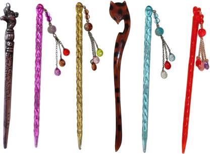 SHUKOO Combo of Multi Color Juda Sticks Bun Stick