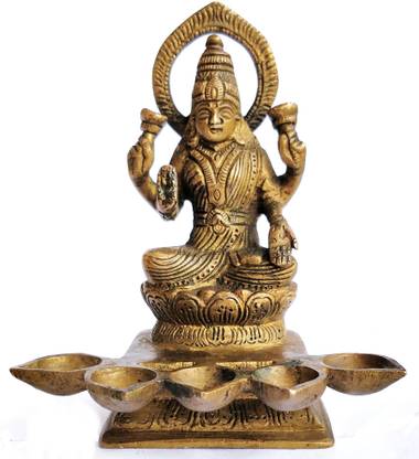 Bhunes Brass Maha Laxmi | Laxmi | Lashmi Goddess Statue With Five Lamp Decorative Showpiece  -  11.5 cm