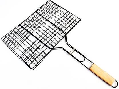 Shrih Bbq Grill Net Basket With Wooden Handle Rib Roaster Grill