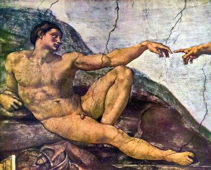 THE MUSEUM OUTLET Creation of Adam detail by Michelangelo Canvas 40 inch x 30 inch Painting