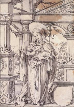 THE MUSEUM OUTLET Virgin and Child under a Renaissance Portico, design for a stained glass window. c.1519-21 Canvas 40 inch x 30 inch Painting