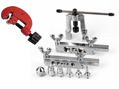 Tools Centre Swaging & Flaring Tool Kit 45 Degree Tubing 1/8 to 3/4 inch for Soft Copper Tube Extrusion Type Water Gas Line Automotive Plumbing 14 Pieces Cone with Portable Carring Case & pipe cutter Multi Vise Tool