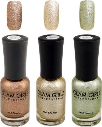 Glam Girlz Glitter Nail Polish Combo(90-93-95) golden, copper, light green