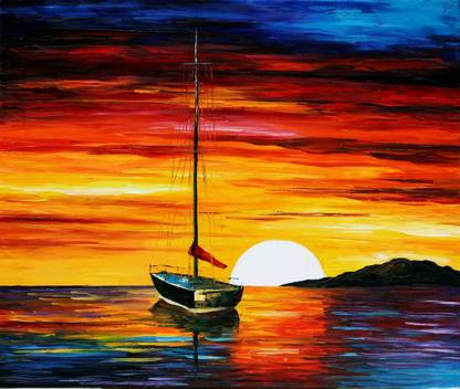 Sea Sun Rising Art Painting / Home Decor / Wall Decor / Size 18"X24" Inches Canvas Art