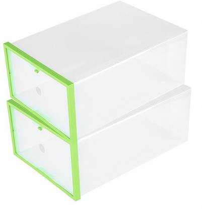 MK Pack of 2 Clear Foldable Plastic Drawer Shoe Box Storage Case Stackable Room Organizer Multicolor Plastic Shoe Rack