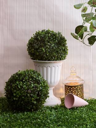 Fourwalls Artificial Pvc Eucalyptus Boxwood Topiary Grass Ball 28 Cm Diameter Green Set Of 2 Wild Plant In India Fourwalls Artificial Pvc Eucalyptus, Artificial Outdoor Topiary Plants In India