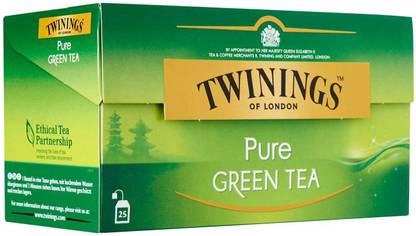 TWININGS Pure Green Tea, 25 Tea Bags - 50g (25x2g) Unflavoured Green Tea Bags Box