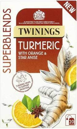 TWININGS Superblends Turmeric with Orange & Star Anise, 20 Bags - 40g Assorted Tea Bags Box