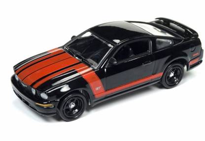 Round 2 2005 Ford Mustang GT, Gloss Black with Stripes - JLMC007/48B 1/64 Scale
