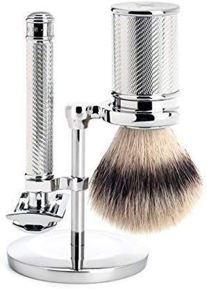 Generic Muehle Closed Comb Safety Razor���Shaving Brush With Silver Tip Shaving Set Chromed Metal Fibre�