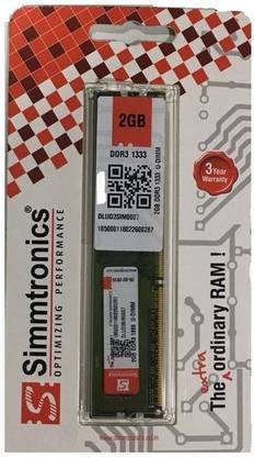 सिमट्रोनिक 2 gb ddr3 1333 DDR3 2 GB (सिंगल चैनल) PC (Simmddr2-16 2GB 1333 Mhz Ddr-3 Pc 10600 Desktop Ram)