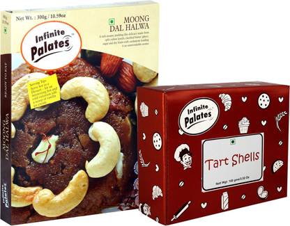 Infinite Palates Tart Shells with Moong Dal Halwa Assorted Biscuit