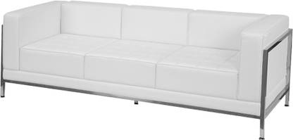 Lakdi White Fully Cushioned Three Seater Sofa With Stainless Steel Frame, Ideal For - Home & Office. Leatherette 3 Seater  Sofa