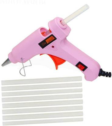RIVI super 20 watt Pink with glue flow control with 10 hot melt glue sticks Standard Temperature Corded Glue Gun