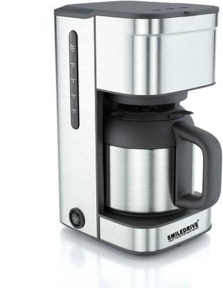 Smiledrive Premium Drip Coffee Maker Machine With Free Re-Usable Nylon Filter, Double- Walled Stainless Steel Vacuum Flask & Water Level Gauge-1.2 Ltr Capacity 12 Cups Coffee Maker