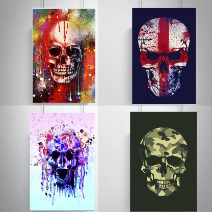 Cool, Trendy, Quirky Posters , Skull colours splashed design Add Some Quirkiness to Your Walls Rolled Posters Frame not Included (12x18 IN) Fine Art Print
