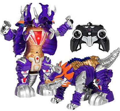 HALO NATION Transformer Remote Control Robot Dinosaur Car w/USB Charger, Lights, and Sounds -Purple/Gold