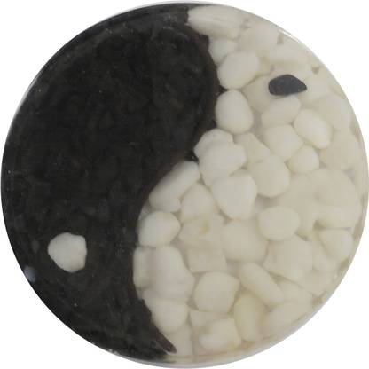 estore Natural Black Agate and White Chip Stones Orgone Showpiece, Coaster with yin yang for Charging Water, Remove Negative Energy and for Positivity - Orgonite Crystal Reiki (yin yang Stone) Decorative Showpiece  -  8 cm