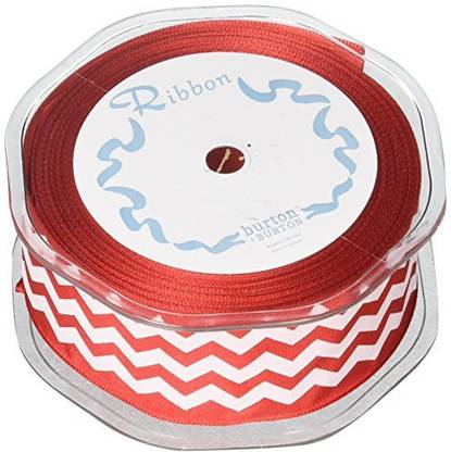 Burton & Burton Chevron Ribbon Red & White #9 Wired Woven, 1 1/2"W X 20 Yard Roll
