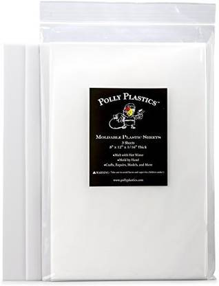 Polly Plastics Heat Moldable Plastic Sheets - 3 Sheets, 8 X 12 X 1/16