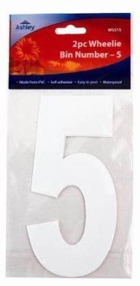 Ashley White Self Adhesive Wheelie Bin Numbers 17Cm 2/Pk - 5 (Ws515) / Dust Dustbin Number Stickers