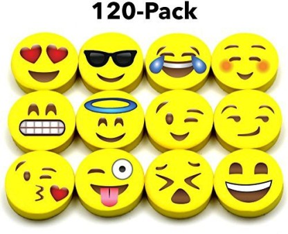 Novelty Rubbers Gifts for Kids Birthday Party Favours JZK 36 pieces Emoji Erasers with smile laughing shy etc facial expression yellow