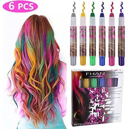 Philonext 6 Colorful Hair Chalks Pen Set, Temporary Non-Toxic Portable Coloring, Works on All Colors, for Ages