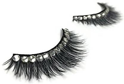 Generic Joey Quan | 100% Mink Fur And Crystal 3D Handmade False Eyelash Extensions - 1 Set, Lash Vegas Halloween, Wedding Reuseable Kore