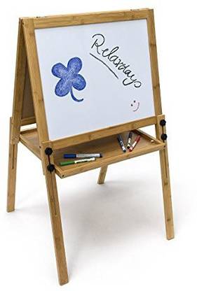 Relaxdays Bamboo Magnetic Blackboard Children's Chalk Board Height Adjustable Whiteboard (93X56. 5Cm) Dry Erase Painting Table Free-Standing Board, White