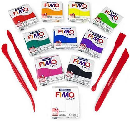 Fimo Soft Polymer Oven Modelling Clay - 57G Beginners Set 10 Colours + Tools