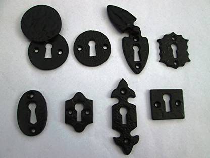 Ironmongery World Worldblack Antique Cast Iron Keyhole Key Hole Plate Covers Door Lock Escutcheons (1. Round Covered)
