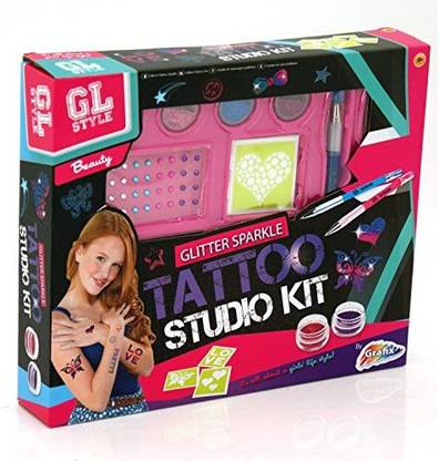 Grafix Gl Style Glitter Sparkle Temporary Tattoo Studio Kit 6 Stencils Body Art Set