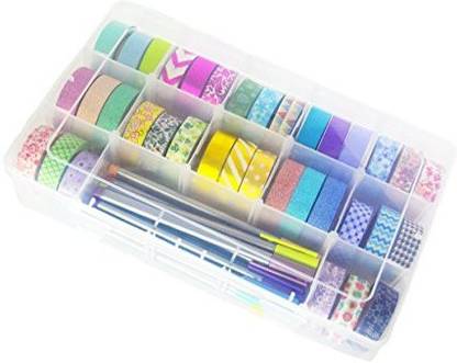 Tanpopo Art Washi Tape Storage Box By | Clear Box Organizer With Adjustable Compartments [Box Only, Tapes Not Included]