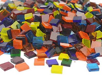 Lanyani 1800 Pieces Square Glass Mosaic Tiles Stained Glass Cathedral Glass Pieces Translucent, Assorted Bright Colors For Arts/