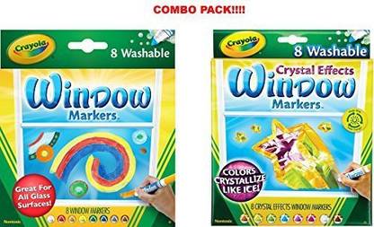 CRAYOLA 8 Count Washable Window Markers (Washable Window Markers X Markers With Crystal Effects)