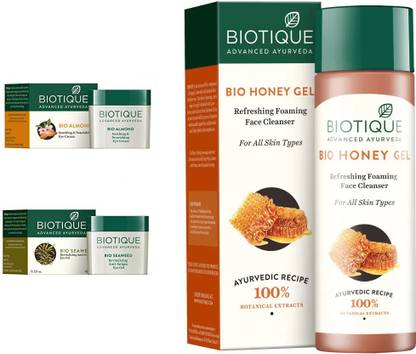 BIOTIQUE ALMOND SOOTHING & NOURISHING EYE CREAM, SEA WEED REVITALIZING ANTI-FATIGUE EYE GEL, Honey Gel Refreshing Foaming FaceÂ cleanser
