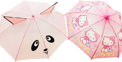 Meher Collection Hello Kitty and Pink Color Ear Character Print Umbrellas Combo Umbrella
