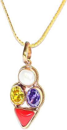 RUDRA DIVINE Pisces Zodiac Rashi Ratan Pendant | Meen Rashi Locket With 4 Suitable Gemstones For Meen Zodiac Stone, Metal, Alloy Pendant