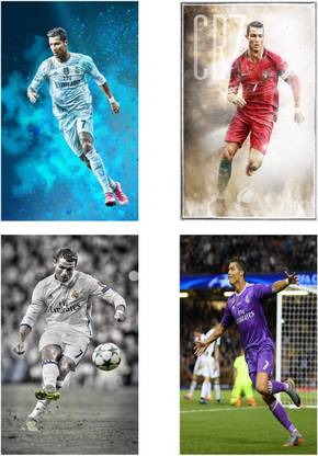 HK Prints 45 cm Cristiano Ronaldo Combo sticker Set of Four stickers | Ronaldo sticker | Cristiano Ronaldo sticker for room Self Adhesive Sticker