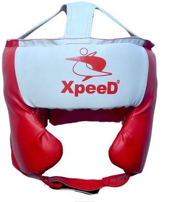 XpeeD Excellent Boxing Head Protector Kickboxing Great PU Red Head Ear Full Protection Open Face Chin Starp Back Closer Headgear /Headguard Helmet Boxing Head Guard