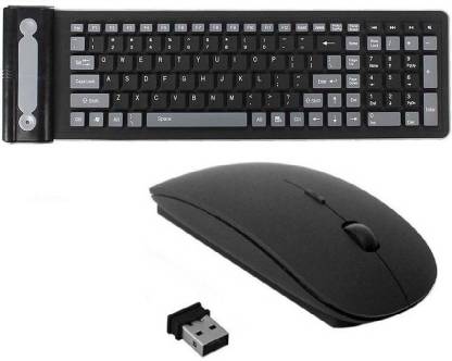 XBOLT Wireless Flexible Keyboard with 109 Keys, Silicone Rubber Waterproof Fordable with Slim Wireless Mouse Wireless Standard Multi-device Keyboard Compatible with Desktop, Laptop, Mac