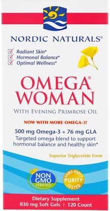 Nordic Naturals Nordic Naturals, Omega Woman, With Evening Primrose Oil, 830 mg, 120 Soft Gels