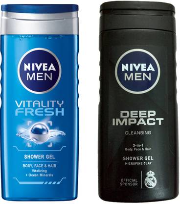 NIVEA MEN DEEP IMPACT CLEANING 3-IN SHWER GEL 250 ML + MEN VITALITY FRESH SHOWER GEL 250 ML