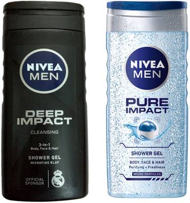 NIVEA MEN DEEP IMPACT CLEANING 3-IN SHWER GEL 250 ML +MEN PURE IMPACT SHOWER GEL 250 ML